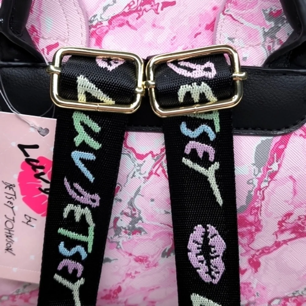 Betsey Johnson Pink Marbled Cat Design Backpack Purse